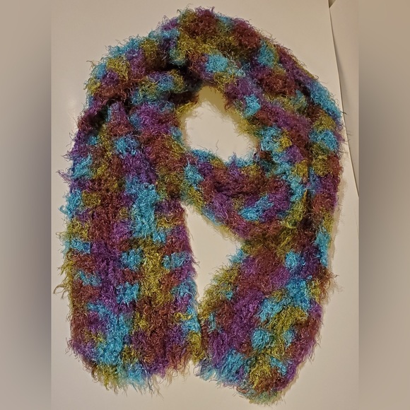 Vintage Y2k fuzzy textured green purple blue long thick forest fairy scarf - Picture 5 of 6